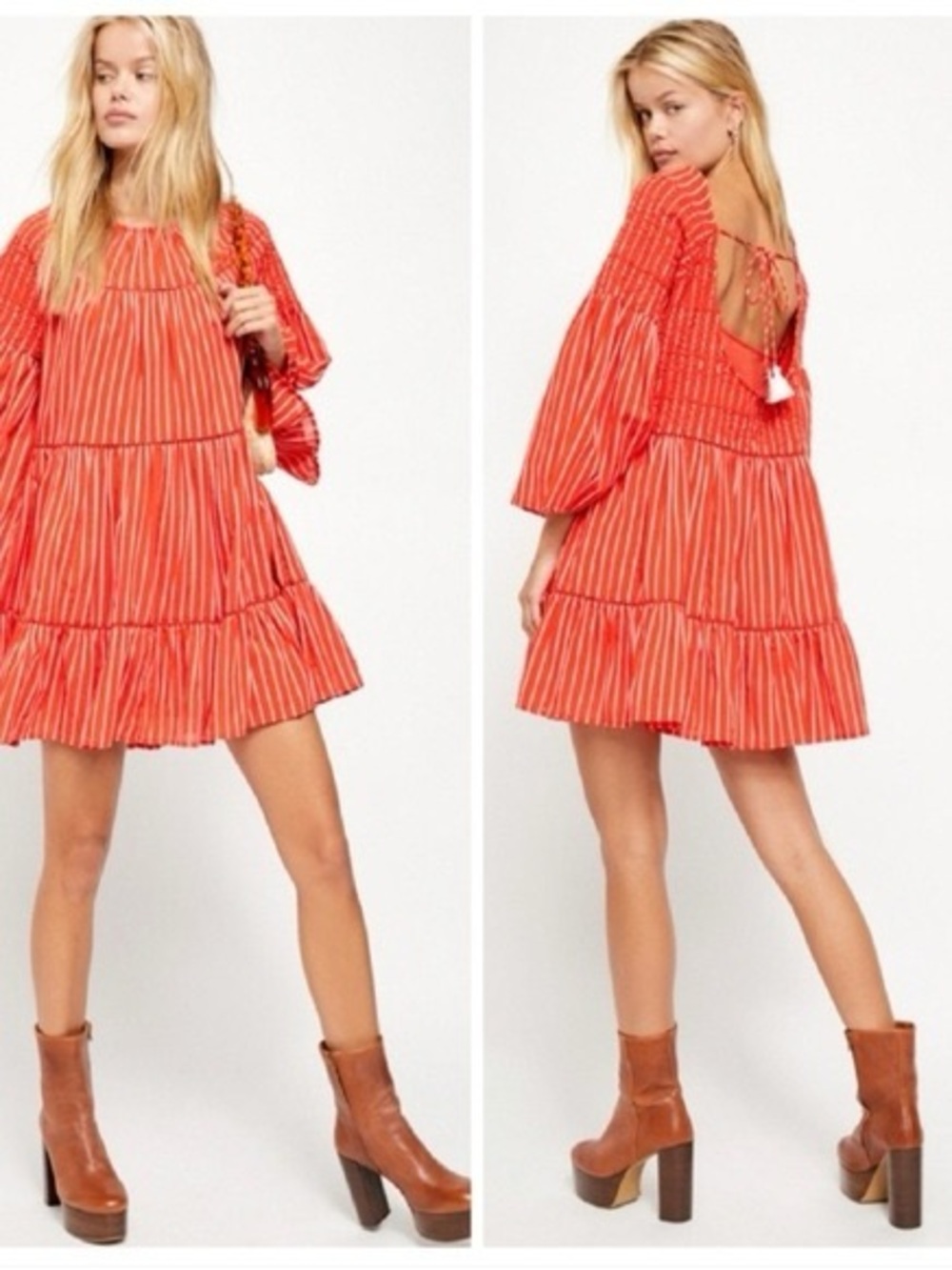 Free People Lola Embroidered Mini Dress Striped Open Back, size M